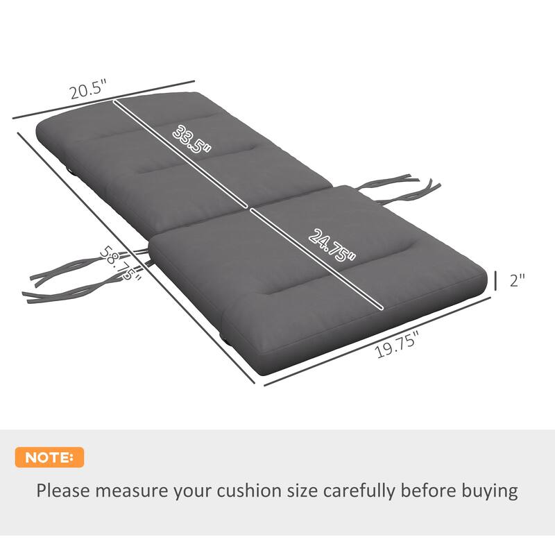 2 Piece Grey Polyester Adirondack Chair Cushions Set with Water-Repellent Cover and Ties - 58.75" L x 20.5" W