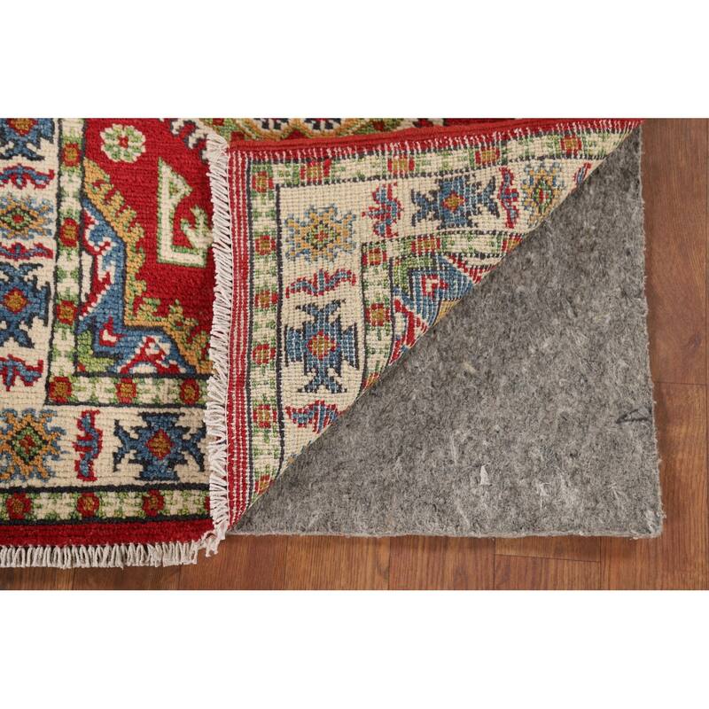 Red Kazak Foyer Rug Hand-Knotted Geometric Wool Carpet - 2'0" x 3'2"