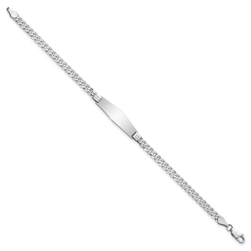 Curata 7.5mm 14k White Gold Engravable Flat Curb Link Soft Diamond Shape ID Bracelet