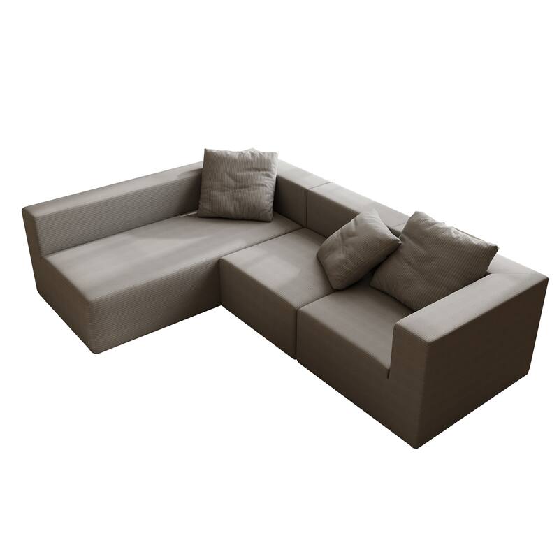 Corduroy Chaise Sectional Couch Convertible into Sleeper Sofa Bed, Deep Seating Modular Compression Sofa for Living Room