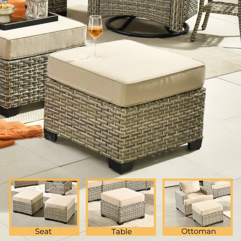 HOOOWOOO 9-piece Outdoor Wicker Furniture Swivel Rocking Chair Set with Fire Pit Table