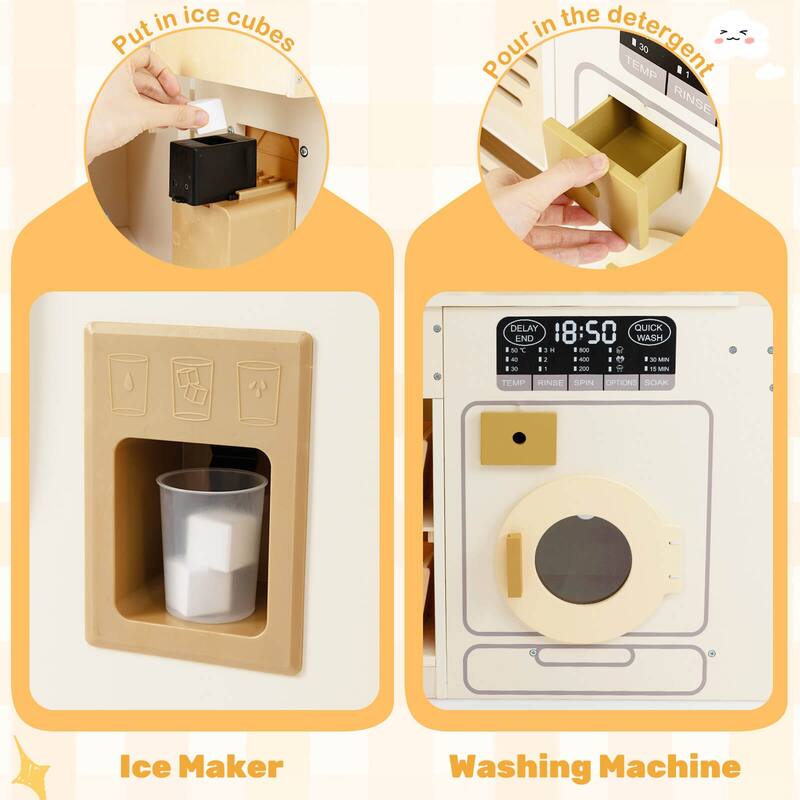 Costway Corner Play Kitchen with Lights & Sounds Wooden Toy Kitchen - See Details