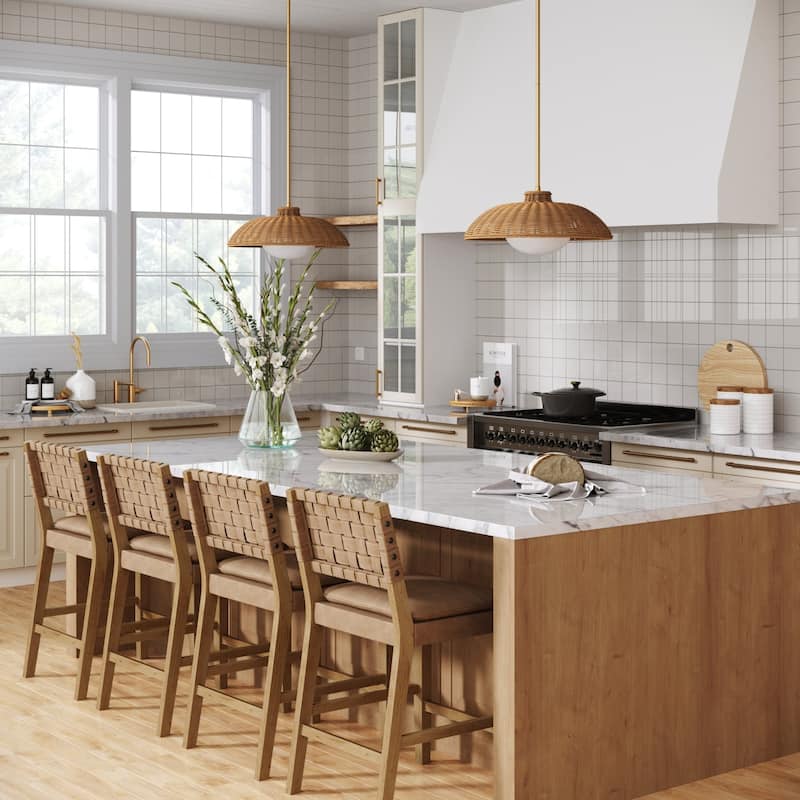 Belleville Boho Rattan Pendant Light with Shade and Glass Diffuser