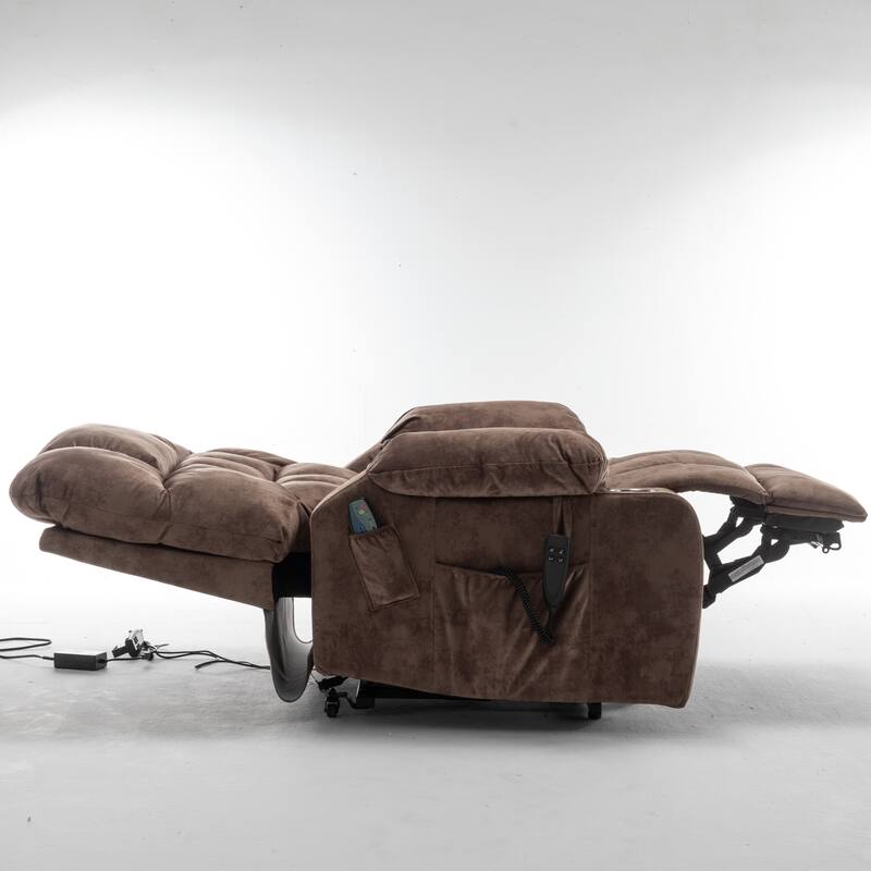 Power Lift Recliner Chair with Heat & Massage, Dual OKIN Motors Lift Sofa, Lounge Chair with 2 Pockets & 2 Cup Holders