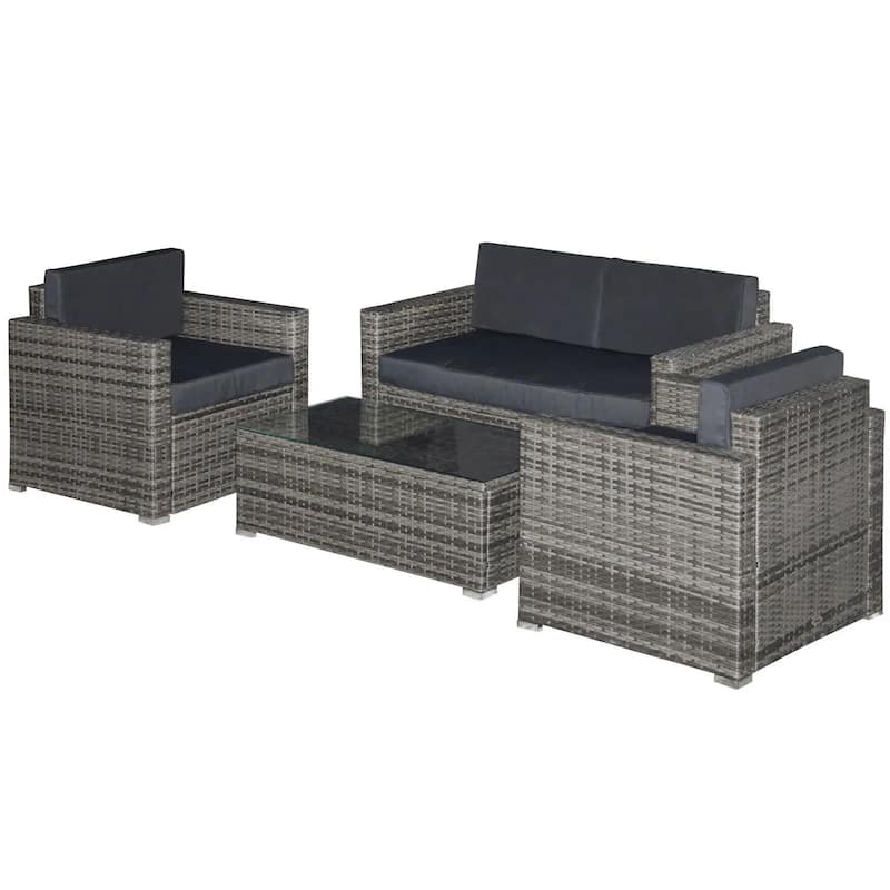 4PC PE Rattan Patio Sectional, Sofa Loveseat Ottoman Table for Garden