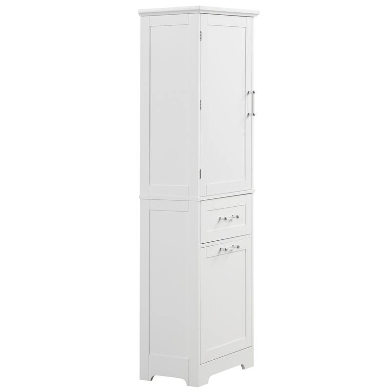 Tall Bathroom Storage Cabinet, Freestanding Organizer, Wooden Floor Cabinet with 2 Different Size Drawers & Adjustable Shelf