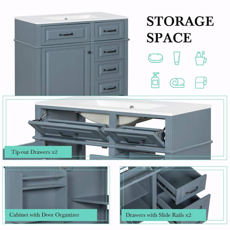 36-Inch Bathroom Vanity with Ceramic Sink Top, Solid Wood Frame and MDF Cabinet