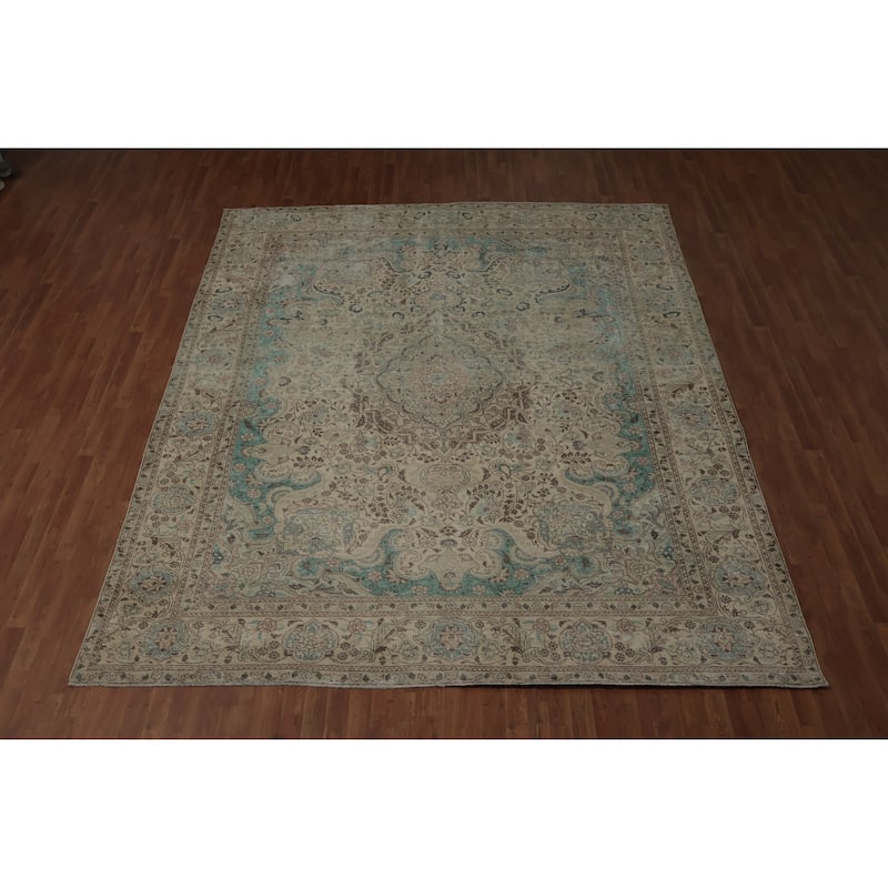 Hand Knotted Oriental 100% Wool Carpet Traditional Floral Beige & Ivories Kashmar Area Rug - 12' 0'' X 9' 7''