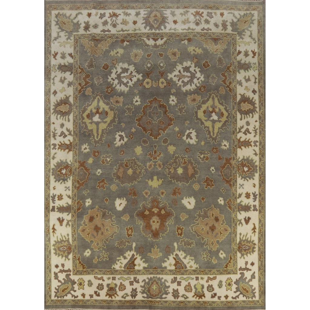 Gray Oushak Indian Area Rug Hand-Knotted Transitional Wool Carpet - 8'1" x 10'2"