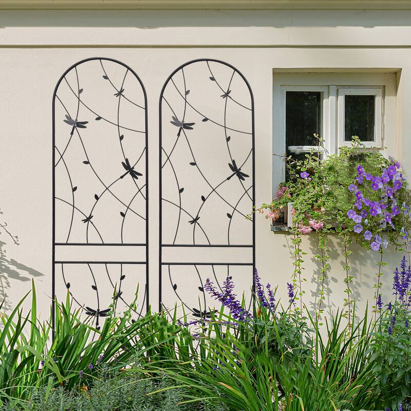 2 Pack Metal Garden Trellis 86.7" x 19.7" Rustproof Trellis for Climbing Plants Outdoor Flower Support Dragonfly Deco
