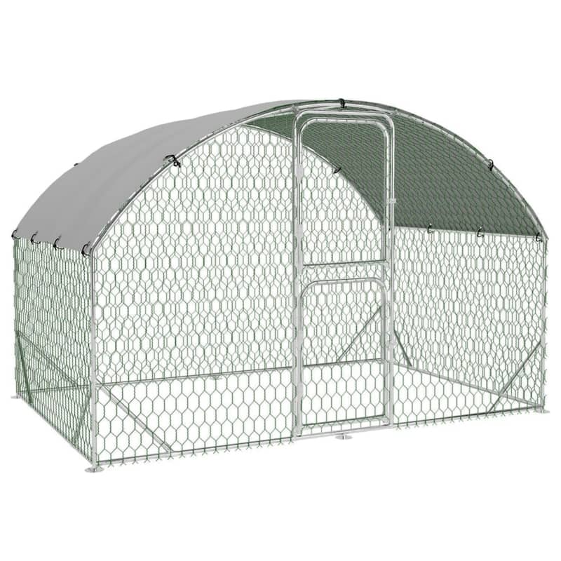 Metal Chicken Coop with Cover Large Walk-in Chicken Runs with ribs - 9.8*6.5*6.5FT