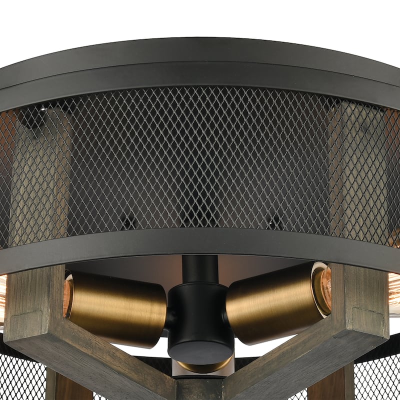 Elk Home Woodbridge Black With Metal Shade 3 Light Flush Mount