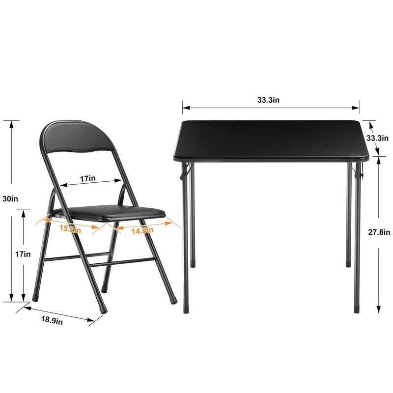 Javlergo Black PU Leather 5-Piece Folding Table and Chairs Set – Portable Card Game Table for Indoor Outdoor Use No Assembly