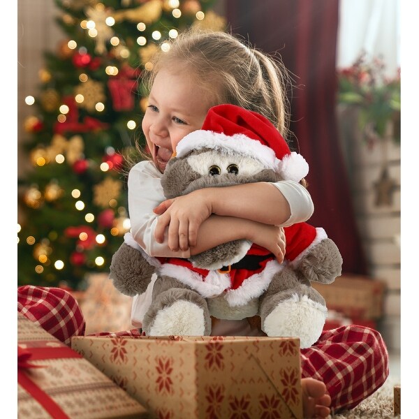 DolliBu Santa Sitting Grey Alligator Stuffed Animal Plush with