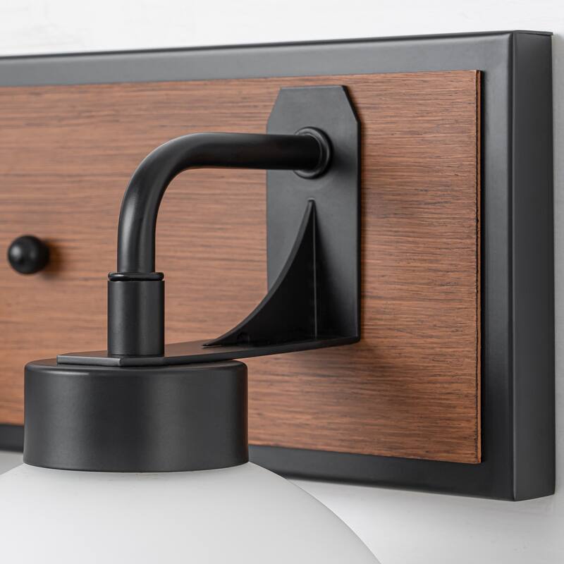 Wood Bathroom Vanity Light Fixture with Milk White Glass