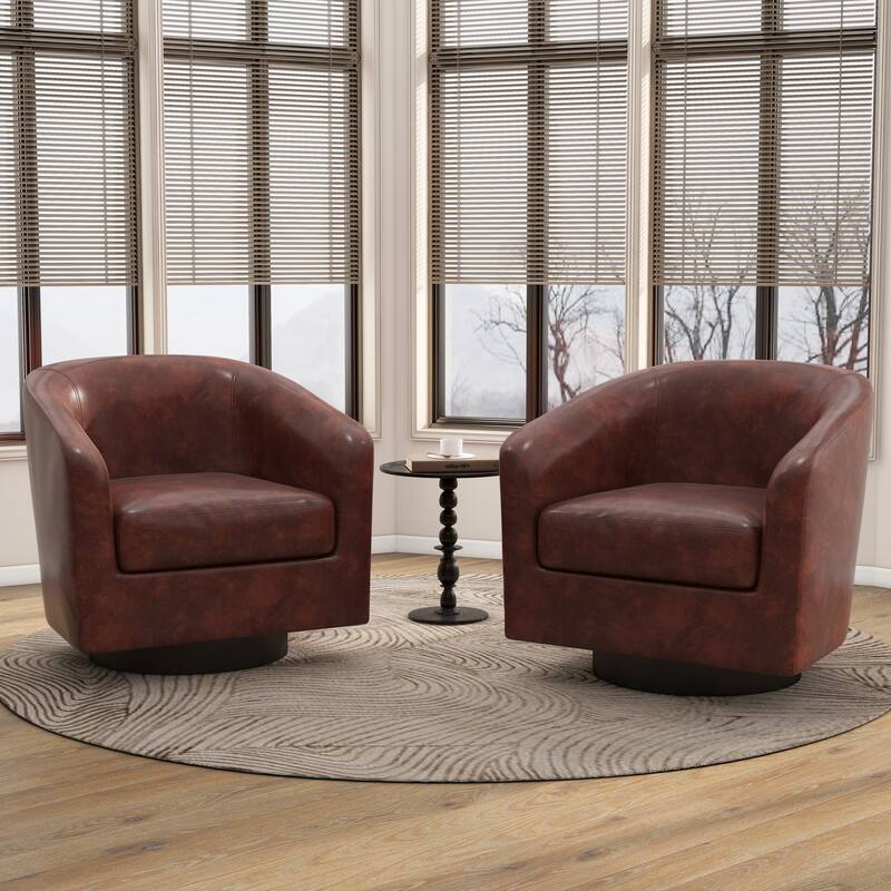 2 Set Round Barrel Chair 360-Degree Swivel Accent Chairs