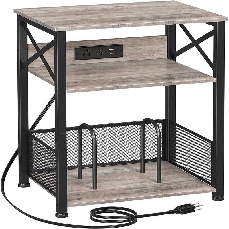 Record Player Stand with Charging Station - 15.75 x 11.41 x 25.59  - Small Greige
