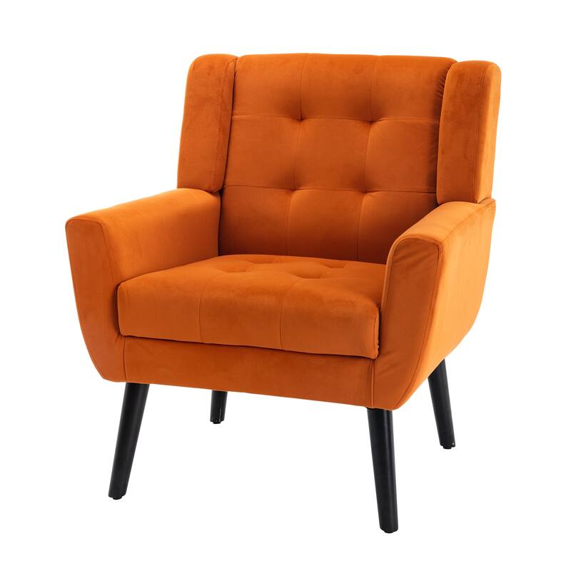 Stylish Upholstered Seating Armchair with Tapered Metal Legs, Orange Single Sofa Chair Accent Chair with Flared Armrests