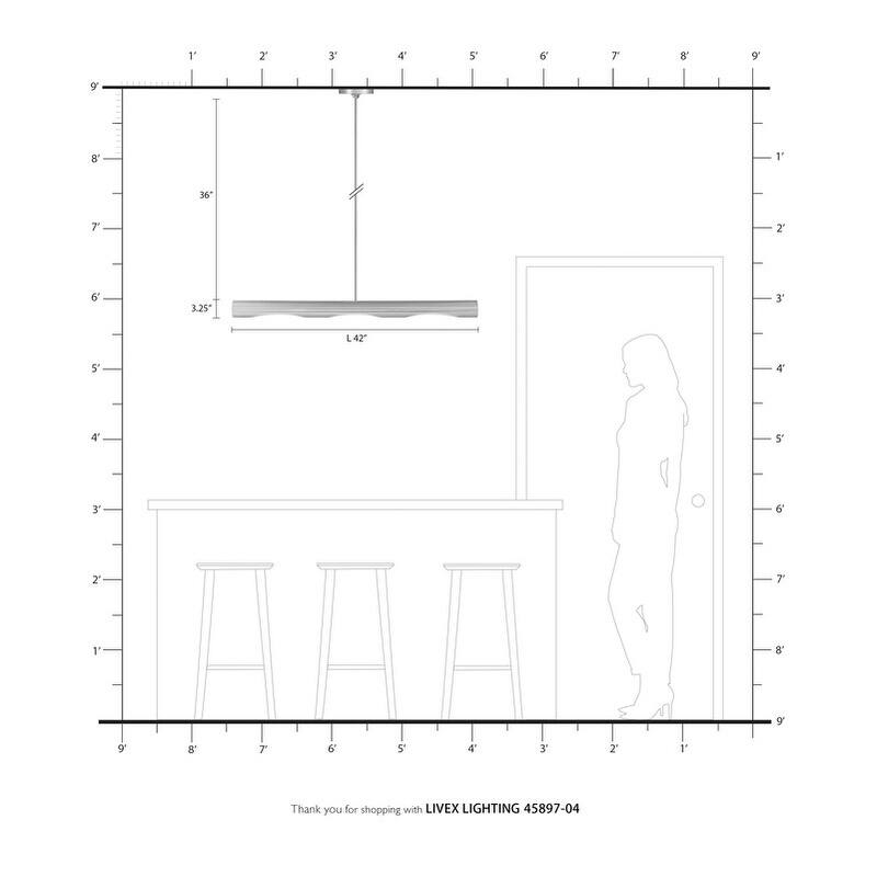 Livex Lighting 3-light Black Linear Chandelier, 45897-04 - 42" L x 6" W x 10.75" - 40.75" Adj. H