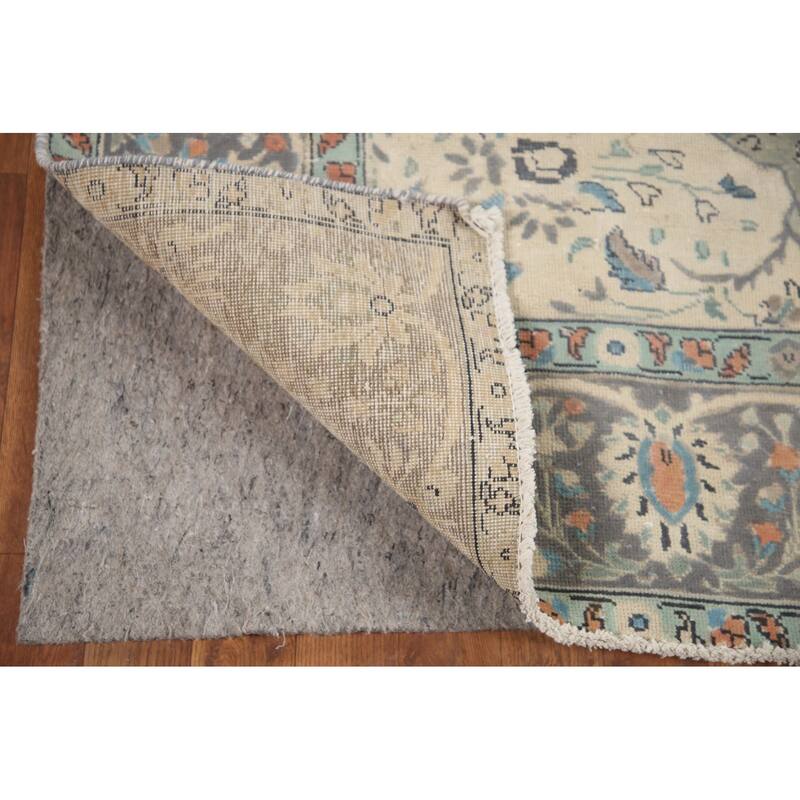 Hand Knotted Oriental 100% Wool Carpet Traditional Floral Green Tabriz Area Rug - 9' 5'' X 6' 2''