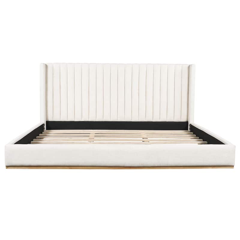 Christopher Knight Home - Modern Minimalist Upholstered Linen Platform Bed Frame with Wingback Headboard, Wood Slat Support