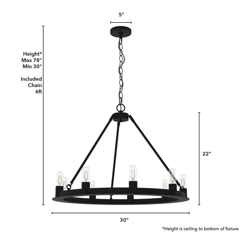 Hunter 30" Saddlewood 9-Light Chandelier - Dining Room, Entry - Farmhouse, Industrial, Wagon Wheel