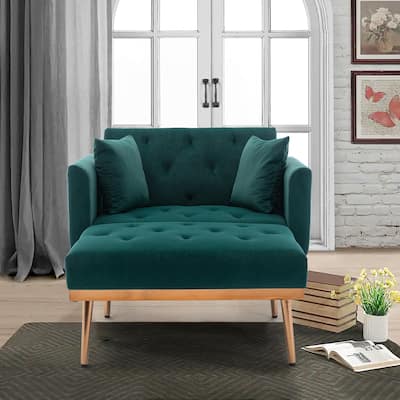 Velvet Fabric Chaise Lounge Chair with Adjustable Backrest and Pillow
