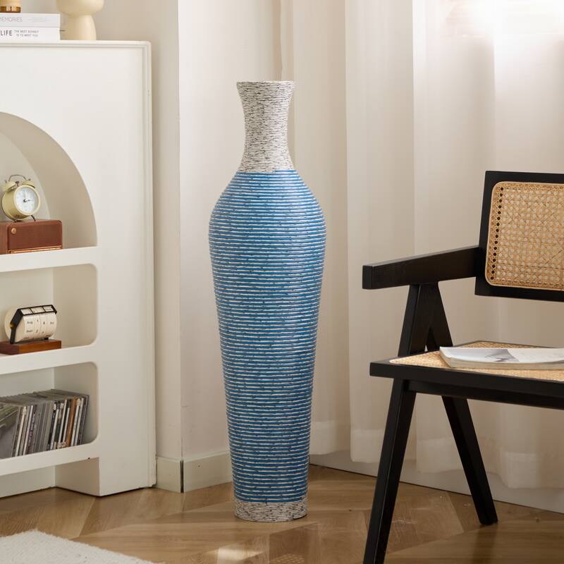 39-Inch Tall Standing Designer Floor Vase- Durable Artificial Rattan - Elegant Two-Ideal Decor Accent