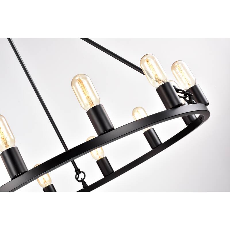 Matte Black 12-Light 35 Inch Round Wagon Wheel Chandelier