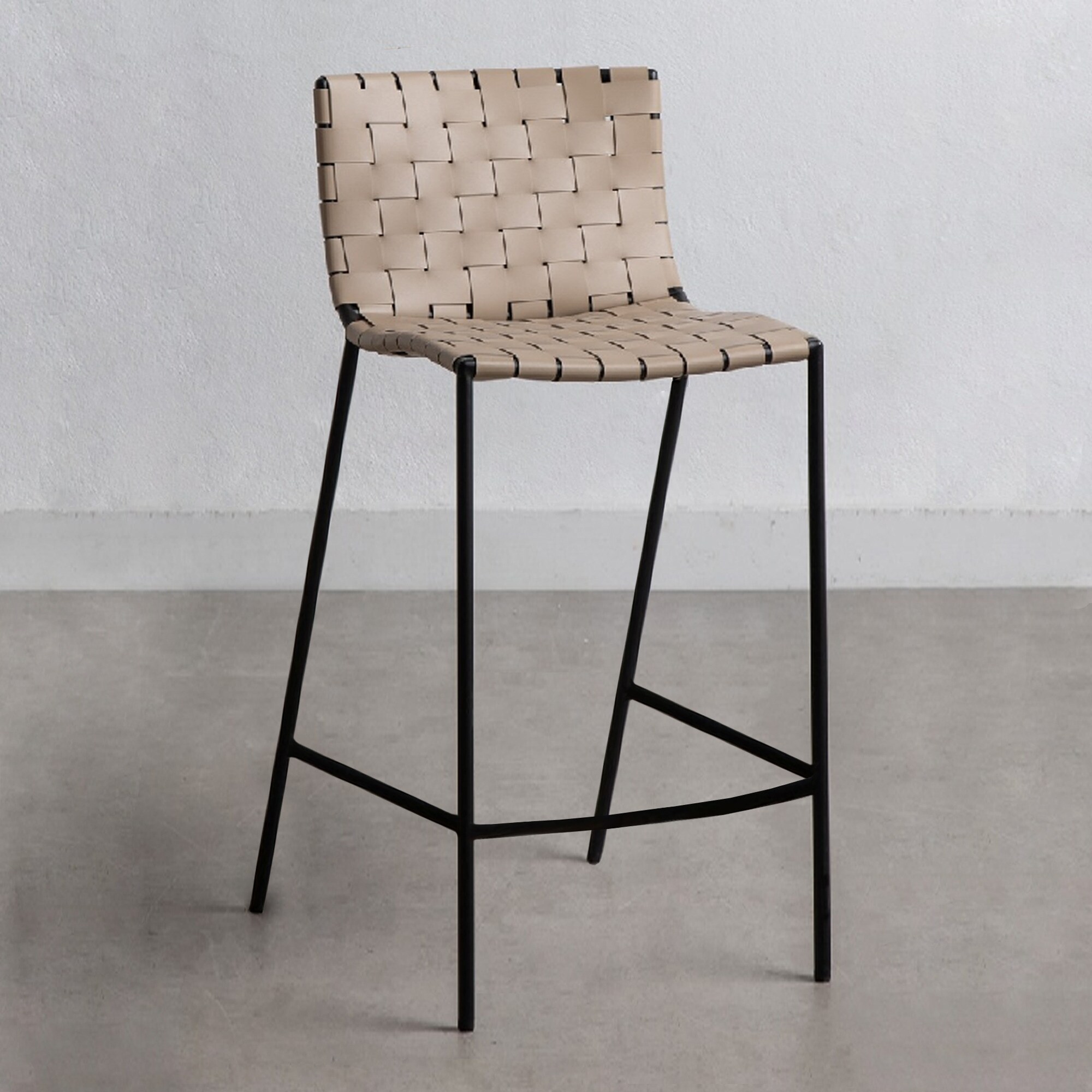 Soho Mid century Modern Leather Weave Bar Stool 26 inch 30 inch Single