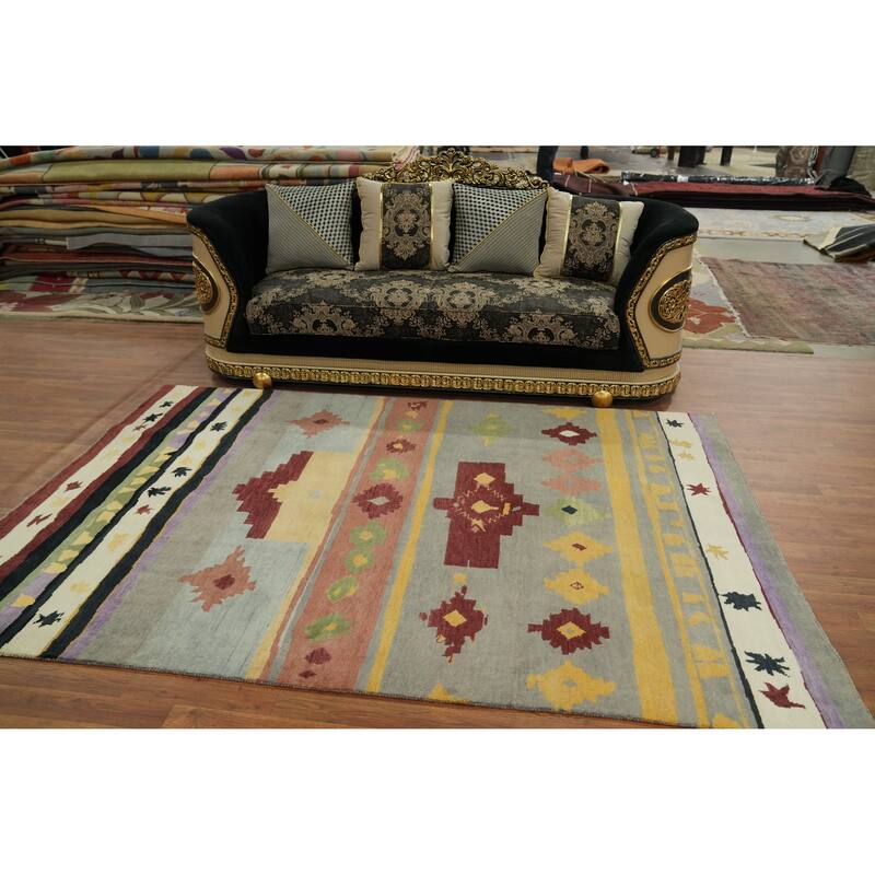 Vegetable Dye Gabbeh Turkish Area Rug Handmade Wool Carpet - 8' 10'' X 5' 11''