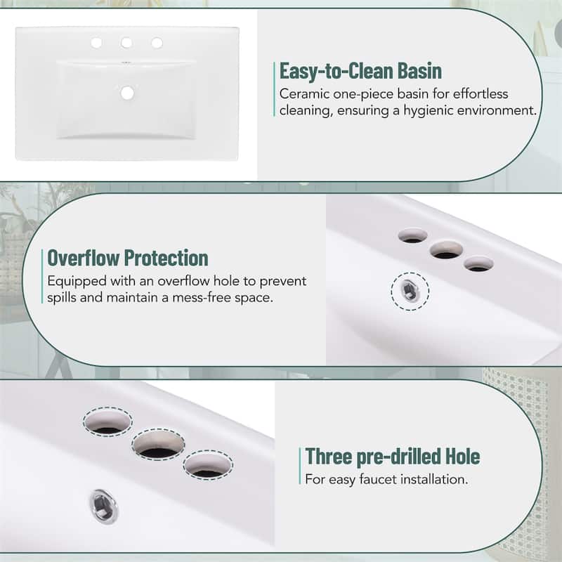 30" Transitional Style Bathroom Vanity Cabinet Combo with Ceramic Sink