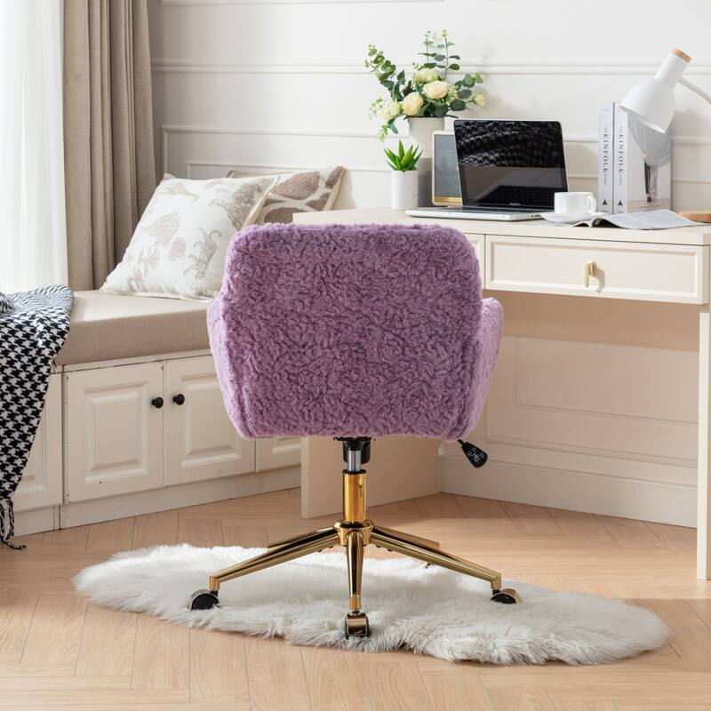GDF Studio - Modern Upholstered Swivel Home Office Chair with Golden Metal Base and Artificial Rabbit Hair Comfort