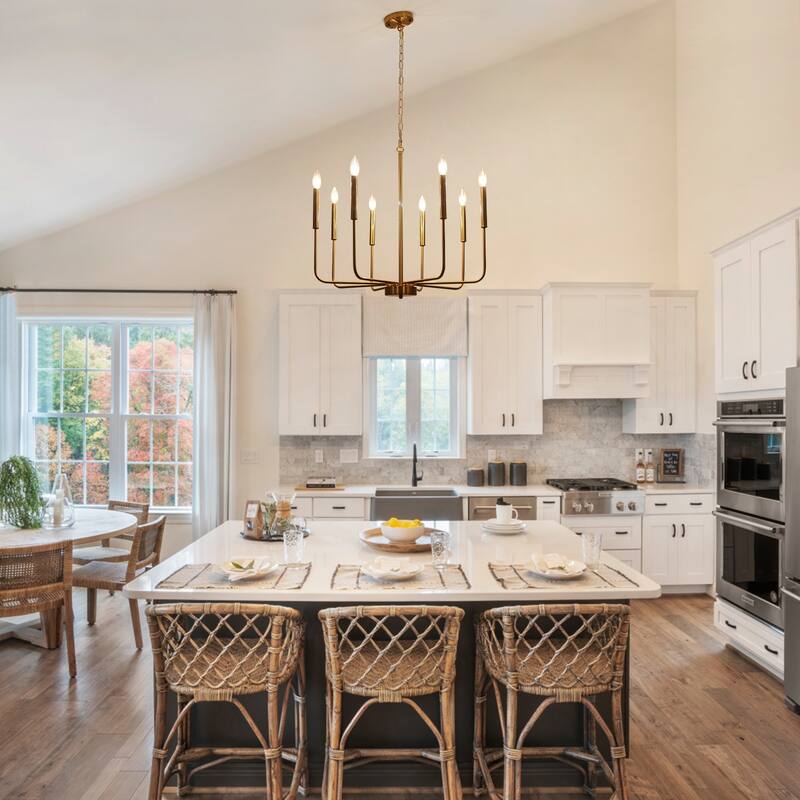 8-Light Farmhouse Traditional Candle Chandelier for Dining Room Bedroom Living Room