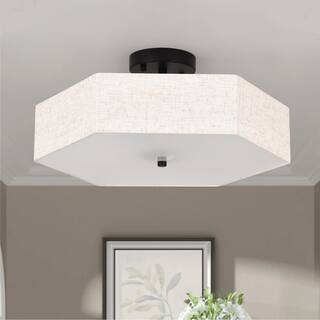 3-light Fabric Semi Flush Mount - Natural