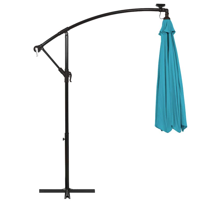 Costway 10 Ft Patio Solar LED Offset Umbrella 40 Lights Crank Cross