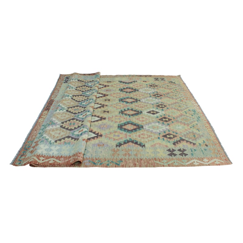 Sun Faded Flatweave Nikoo Grey/Rust Rug - 6'11" x 9'11"