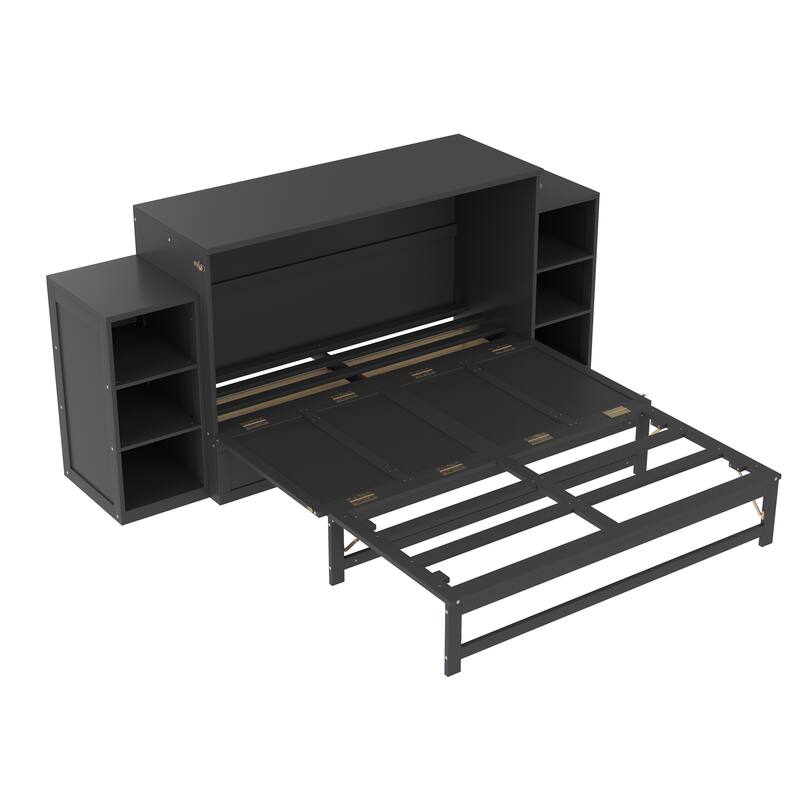 Queen Murphy Bed with Storage Drawers & Shelves for Guest Room