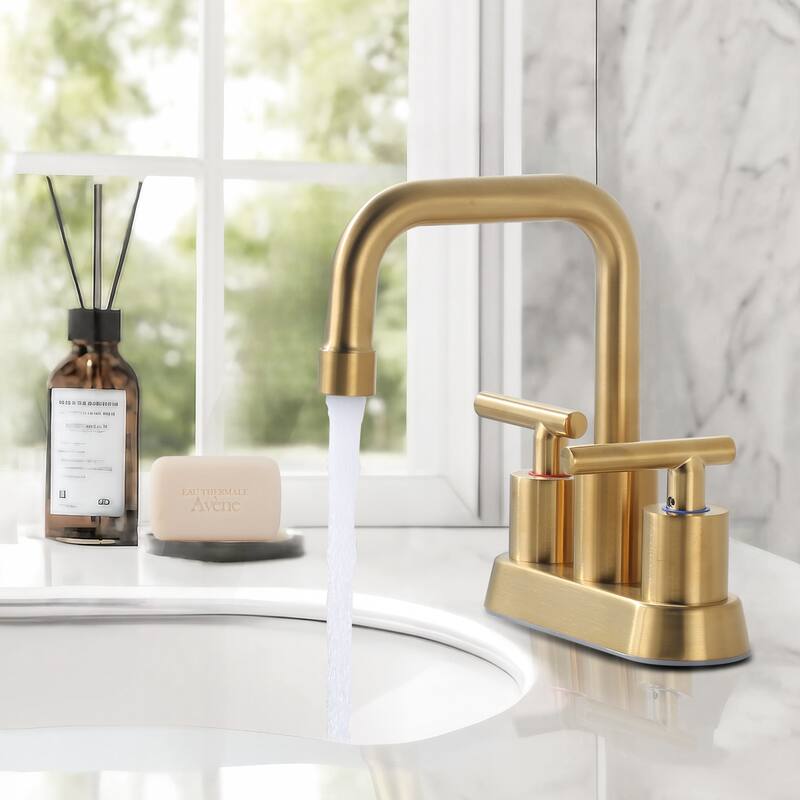 WOWOW 4 in. Centerset Double Handle Bathroom Faucet with Drain Kit