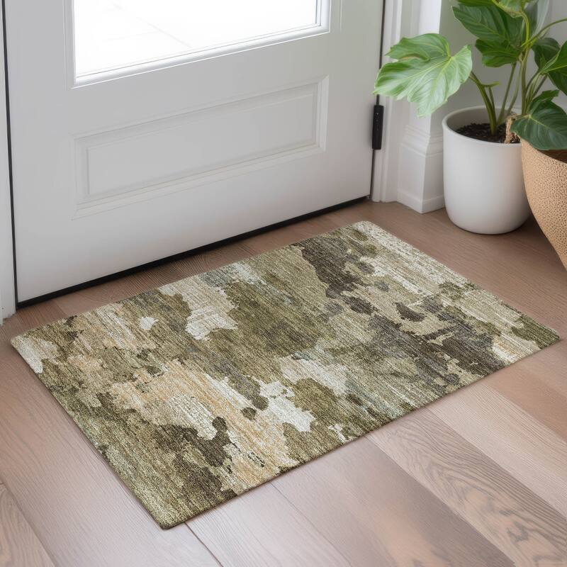 Machine Washable Indoor/ Outdoor Abstract Casual Chantille Rug