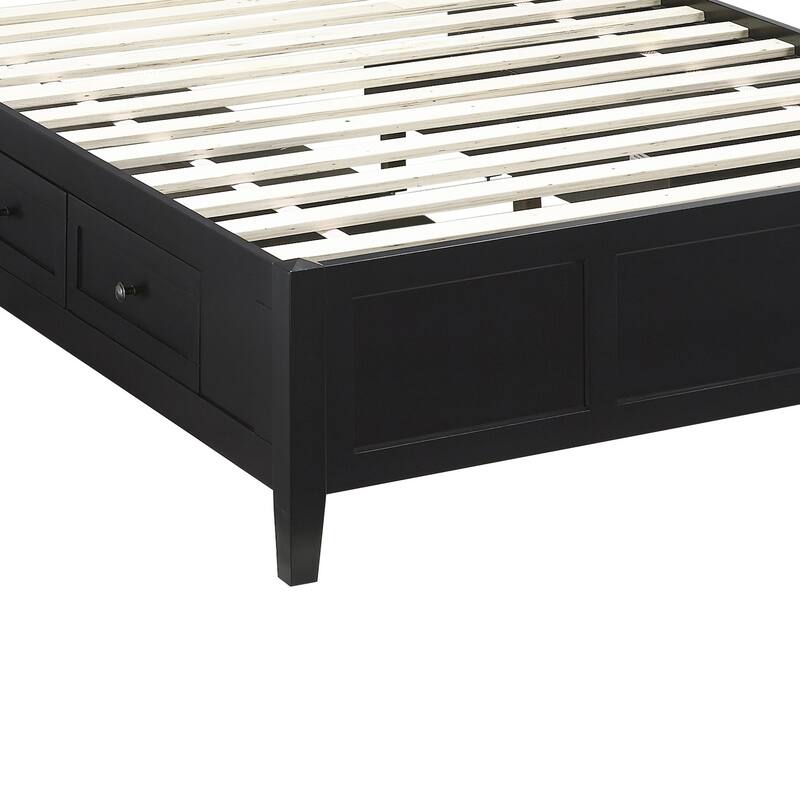 Kenji California King Bed, Panel Headboard, 4 Storage Drawers, Matte Black