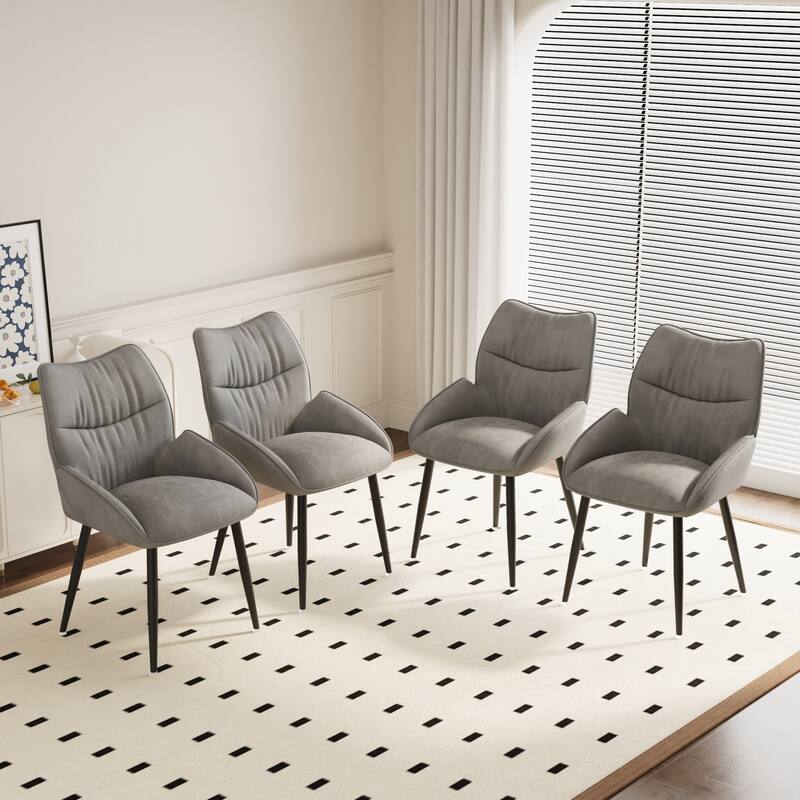 Velvet Upholstered Dining Chair Set of 4, Modern Kitchen Armless Chair with Metal Legs Parsons Chair with Tufted Backrest