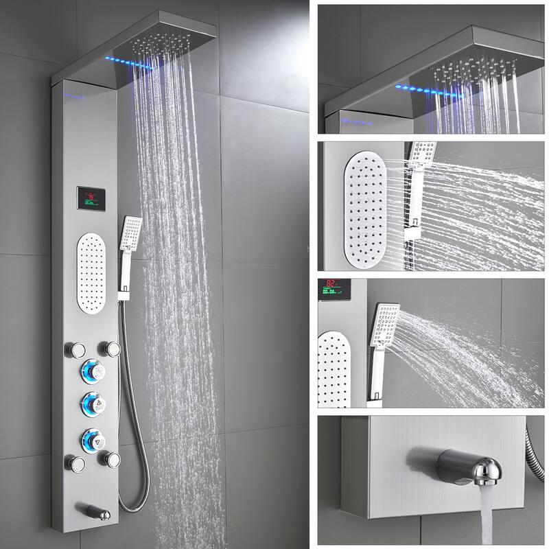 52 in. LED Shower Panel Tower System and Tub Spout in Brushed Nickel