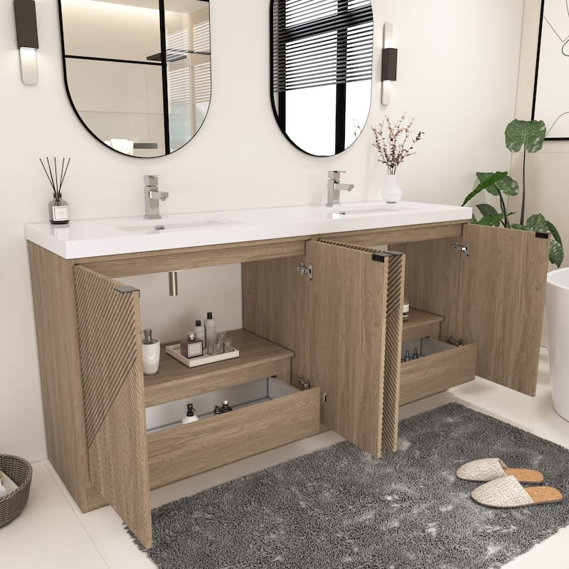 Milano 72" Freestanding Bathroom Vanity with Double White Sink