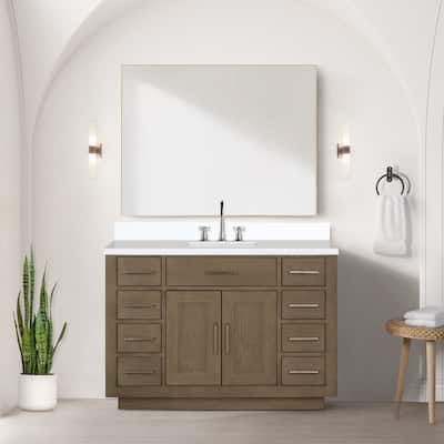 Abbey 48 in W x 22 in D Black Oak Single Bath Vanity, Cultured Marble Top, Faucet Set, and 46 in Mirror