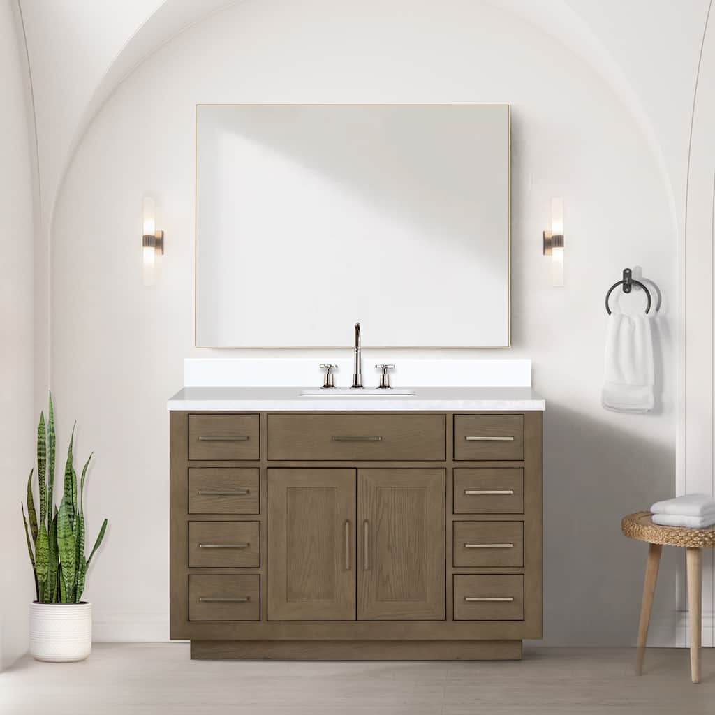 Abbey 48 in W x 22 in D Black Oak Single Bath Vanity and White Quartz Top