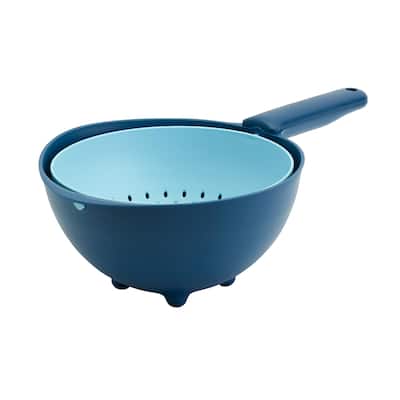 2 Piece Rotatable Colander Set with Swing Basket, Blue