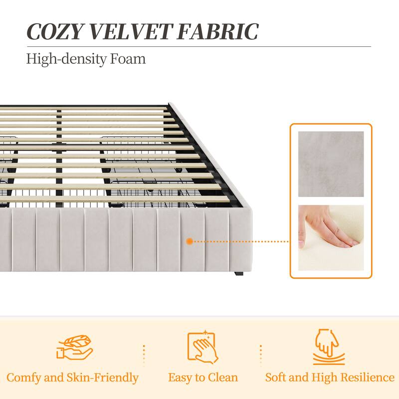 Yaheetech Storage Bed Frame with 3/4 Drawers Upholstered Bed Frame with Metal Slat Support