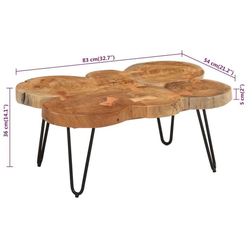 vidaXL Coffee Table End Table with Iron Legs 4 Trunks Solid Wood Acacia