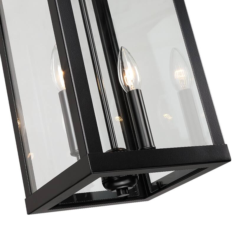 2-Light Black Large Transitional Outdoor Hanging Pendant Light with Clear Glass - 20 in. H